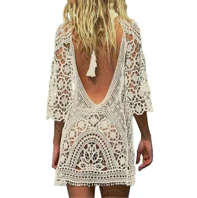 2024,Pareo Women Beach Dress, Knitted Crochet Bikini Cover Up Summer Pareo Beach Dress Swimsuit Cove