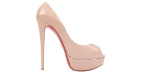 Christian Louboutin Beis Cuero Patente Lady Peep Tacones Talla 38 EU Beige 