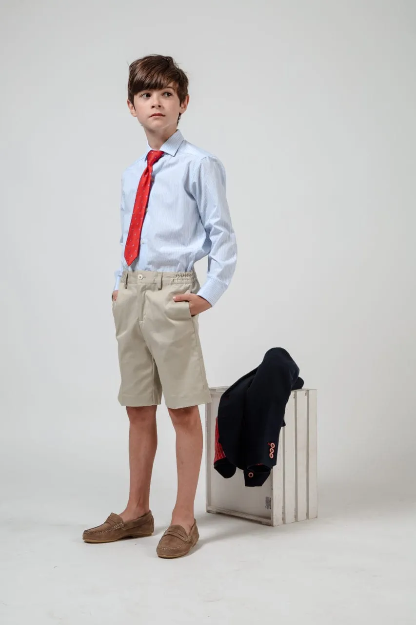 Comunión niño americana marino, camisa, bermuda y corbata