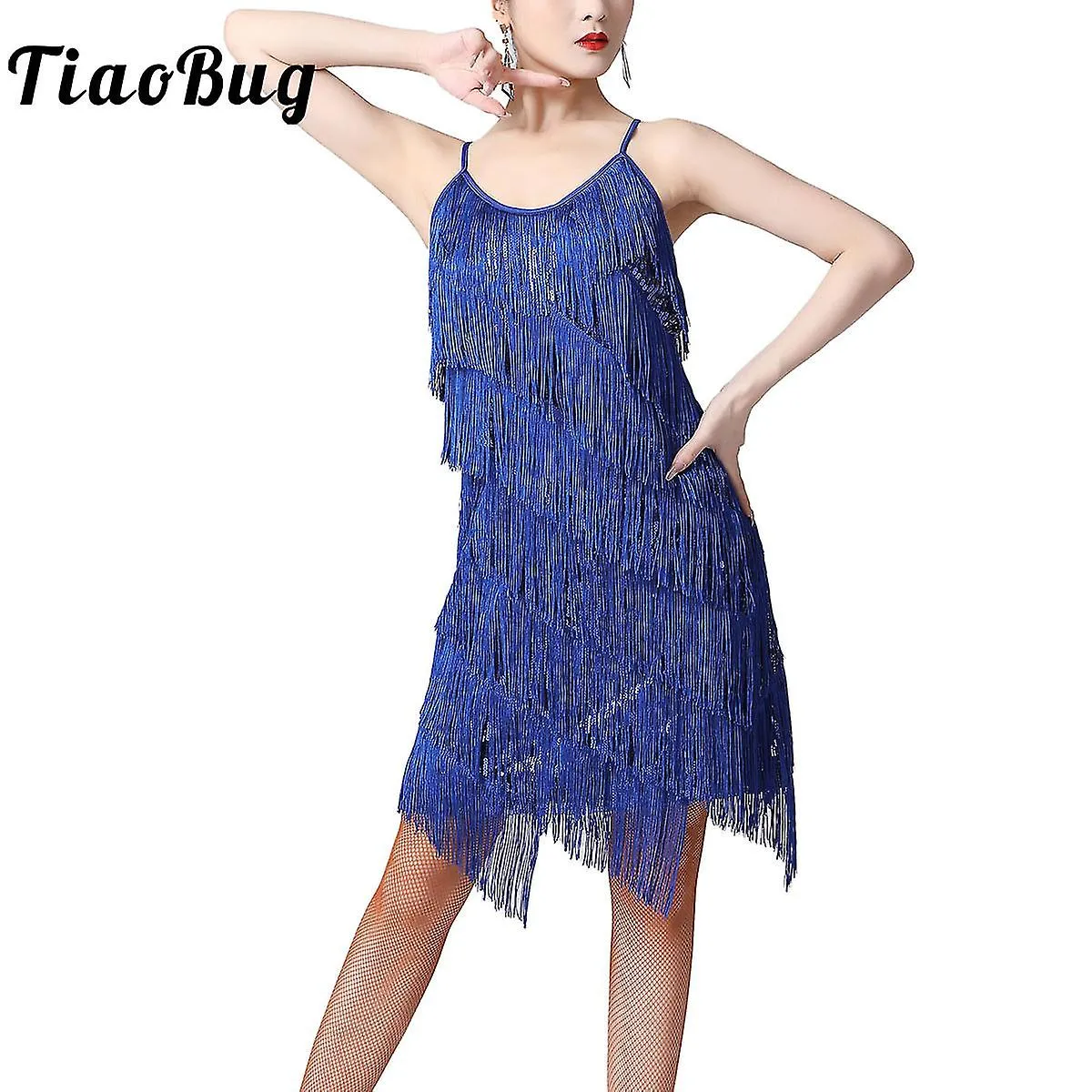 Lentejuelas para mujer Flapper flecos Vestido de baile latino Sexy 1920s Salsa de salón Tango Cha Cha Rumba Samba Rave Dress Dan