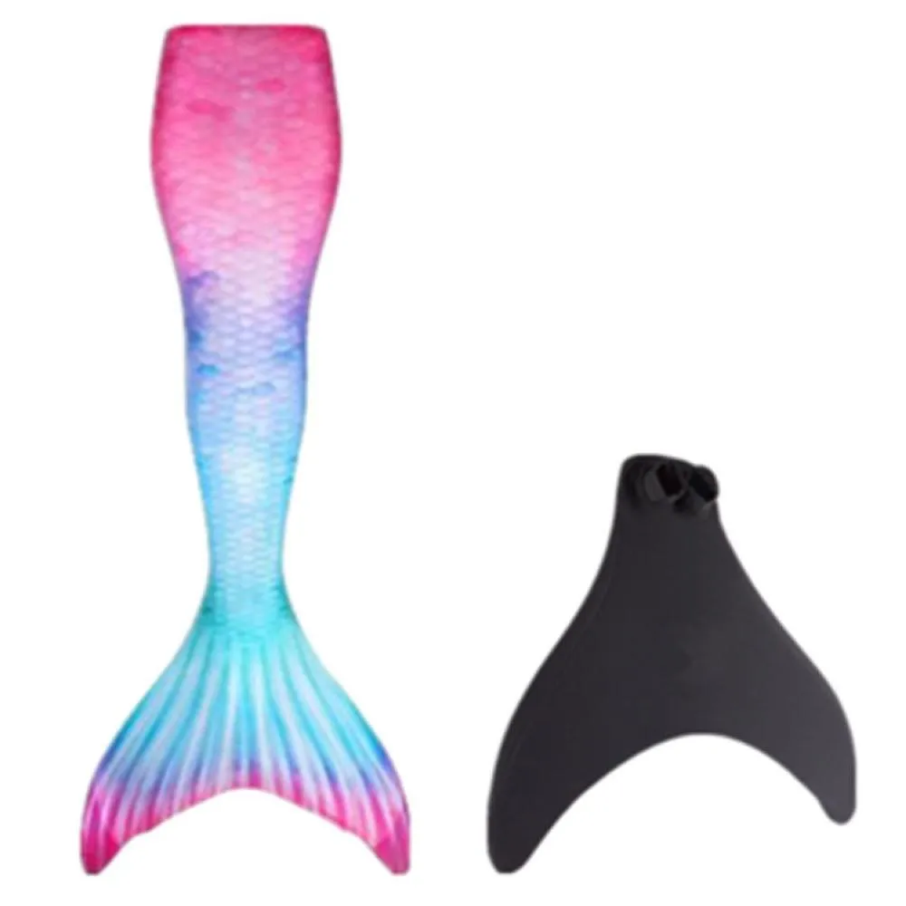 Mermaid Fin Girls Swimsuit - Mermaid Fin Swimwear with Bikini Set and Monofin,-New gradient powder plus fins-Ruikalucky