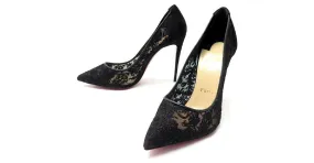 NUEVO CHRISTIAN LOUBOUTIN ZAPATOS TACONES FOLLIES LACE LACE 38.5 Negro 