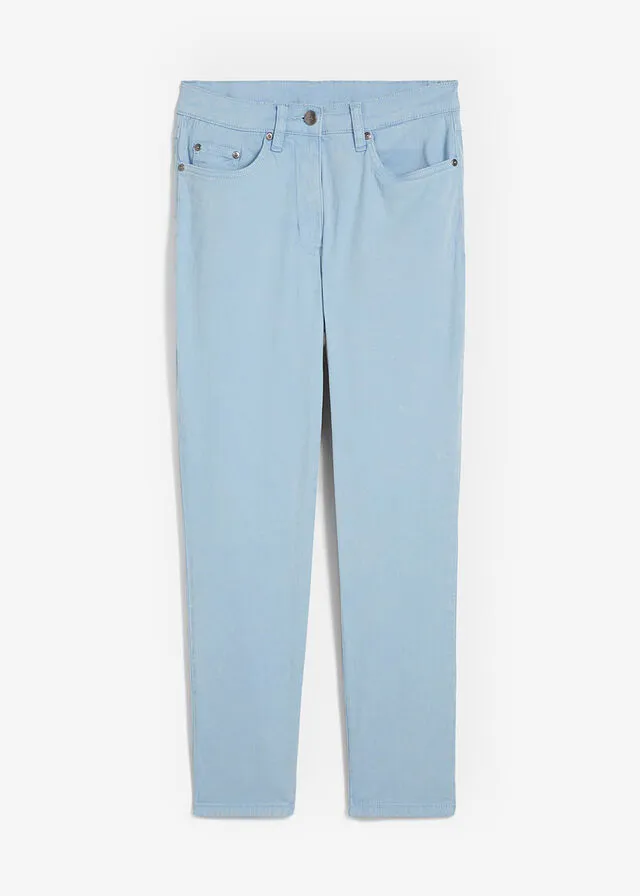 Pantalón acortado de sarga con aspecto desgastado Azul claro