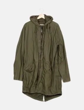 Pull&Bear Parka verde caqui cintura ajustable