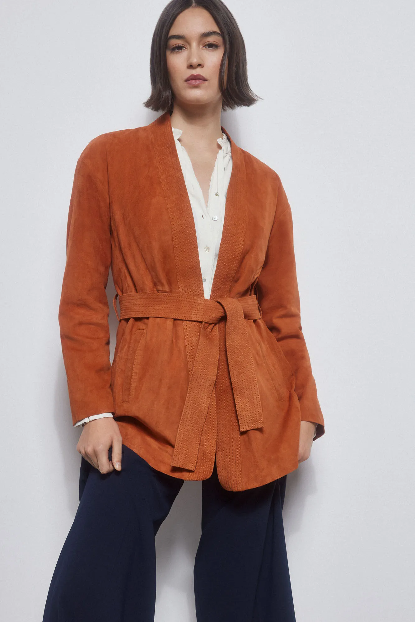 Suede kimono-blazer