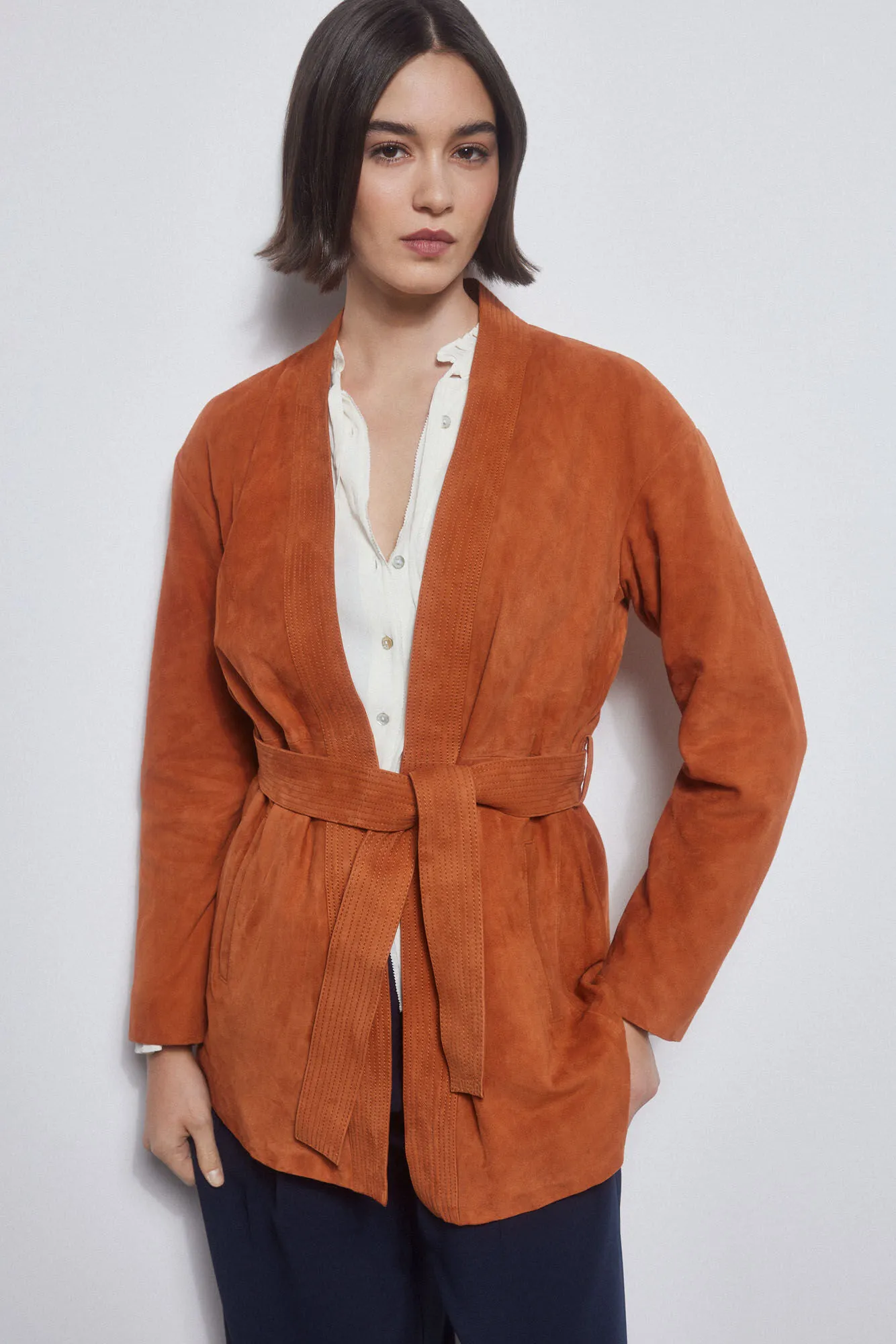 Suede kimono-blazer