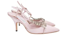 Tacones de seda rosa vintage con ribete de cristal Manolo Blahnik 