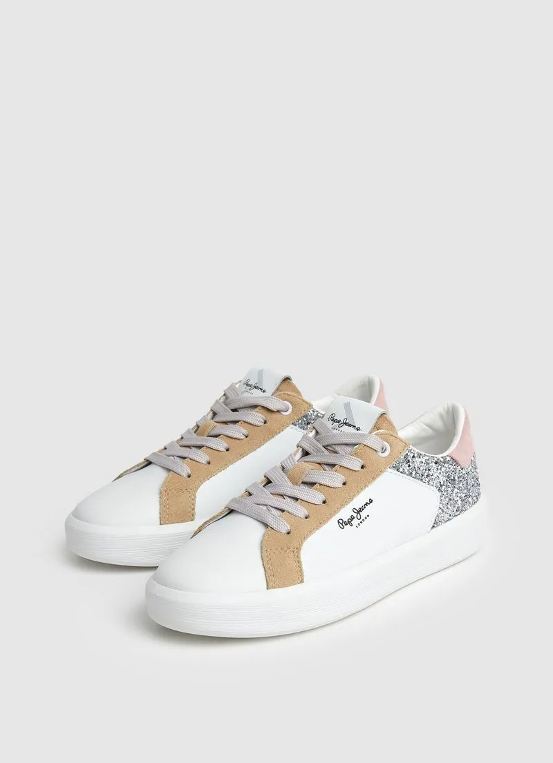 Tenis Pepe Jeans Mujer Dobbie Mix Color Blanco y Beige