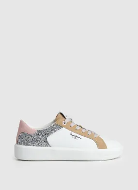 Tenis Pepe Jeans Mujer Dobbie Mix Color Blanco y Beige