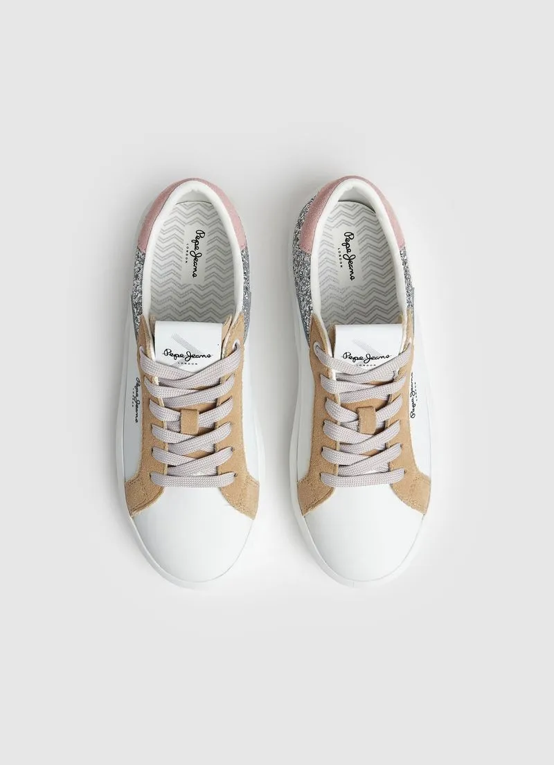 Tenis Pepe Jeans Mujer Dobbie Mix Color Blanco y Beige