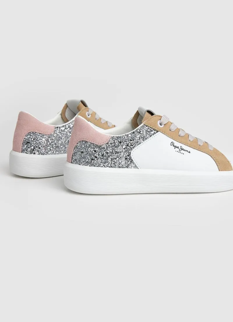 Tenis Pepe Jeans Mujer Dobbie Mix Color Blanco y Beige