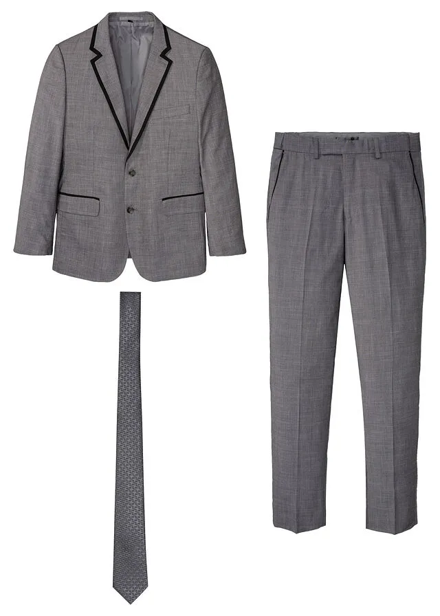 Traje (3 piezas): Americana, pantalón de corte ajustado y corbata Gris oscuro jaspeado