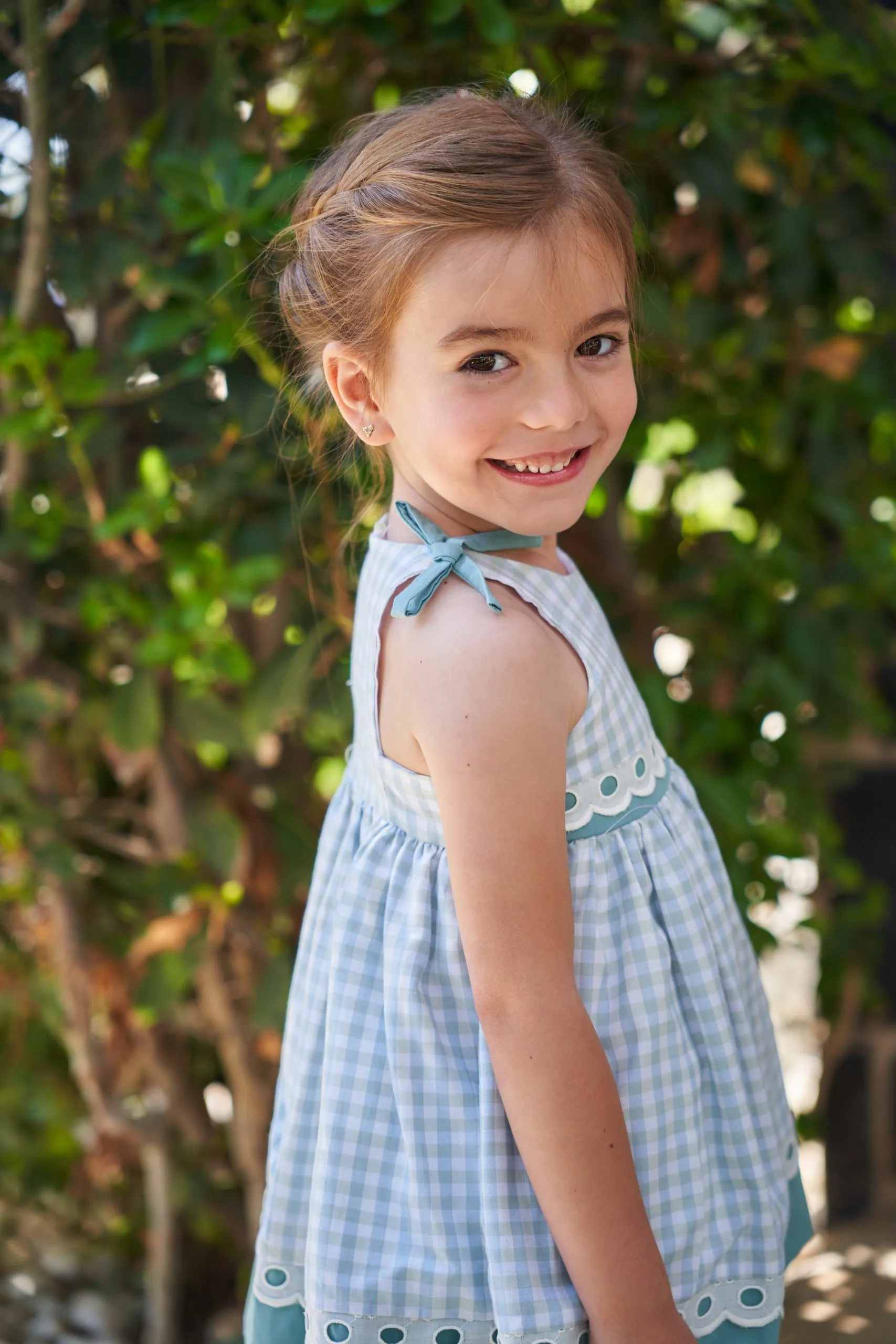 Vestido niña pequeña vichy verde agua