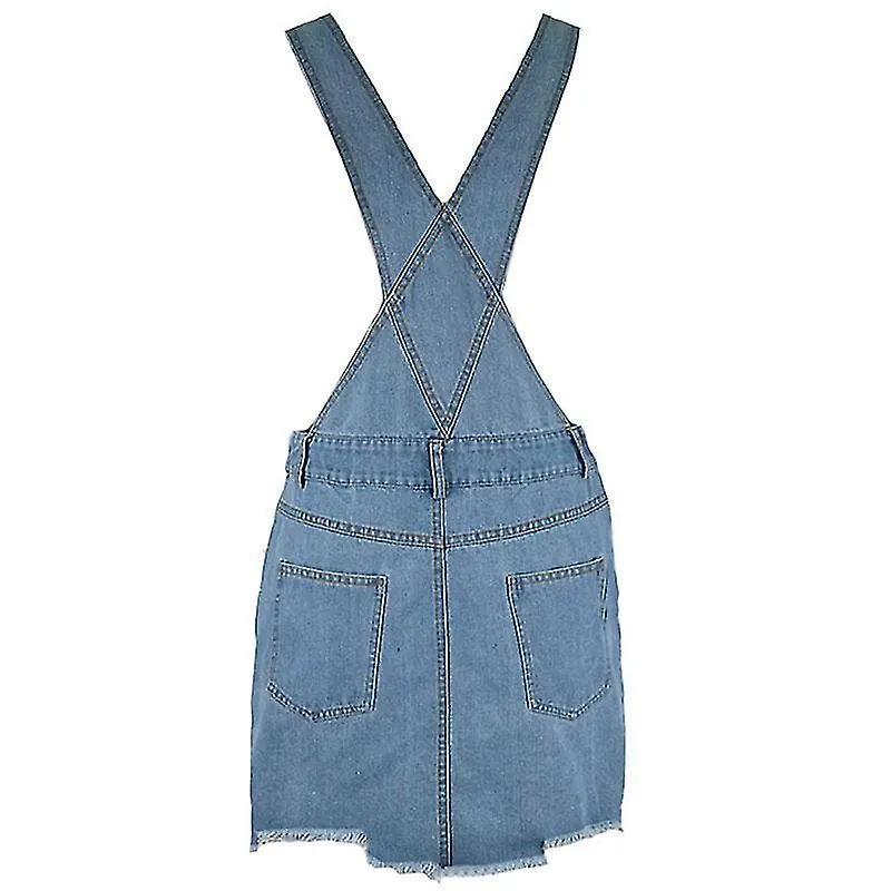 Womens Denim Straps Dungaree Dress Jeans Pinafore Mini Skirt