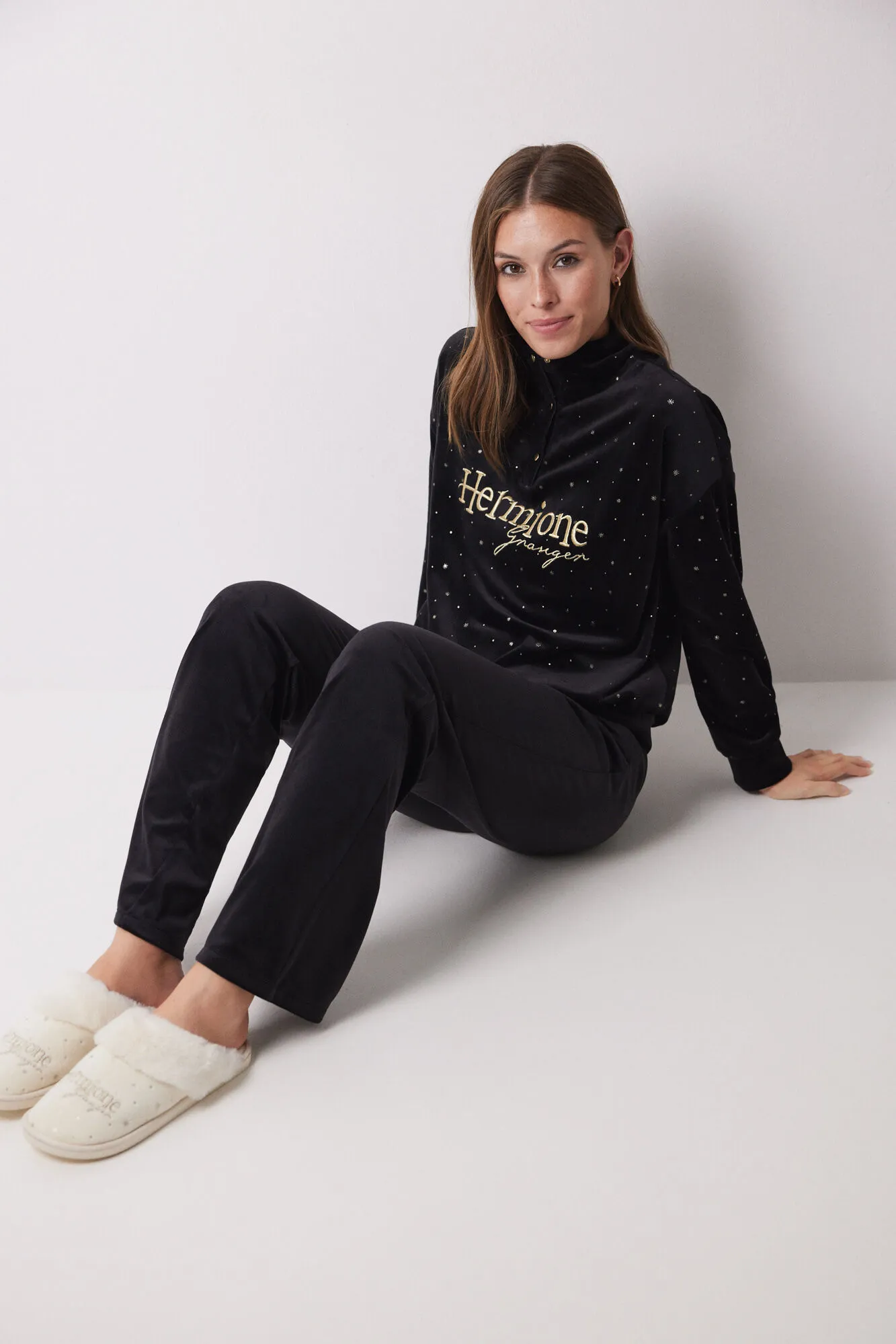 Women'secret Pijama largo terciopelo negro Hermione