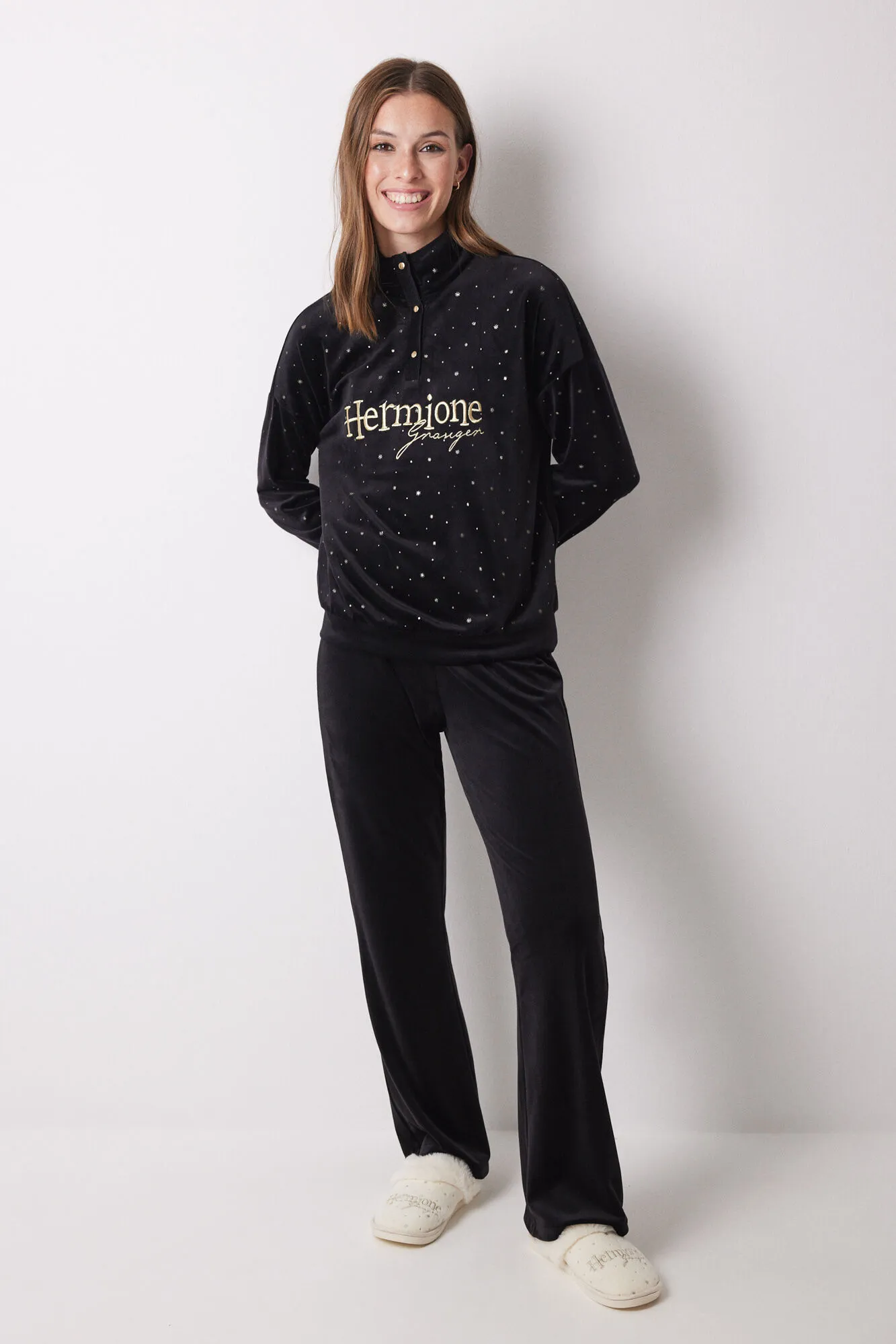 Women'secret Pijama largo terciopelo negro Hermione