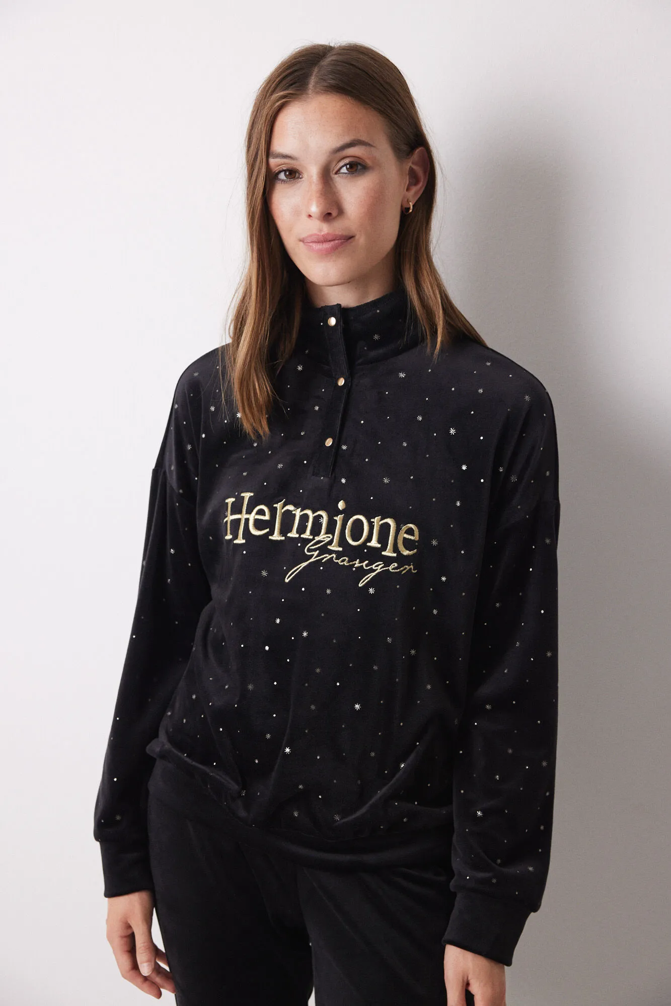 Women'secret Pijama largo terciopelo negro Hermione